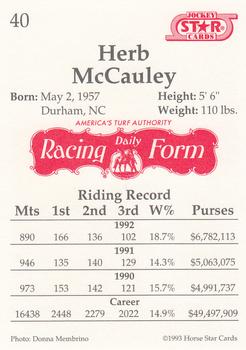 1993 Jockey Star #40 Herb McCauley Back